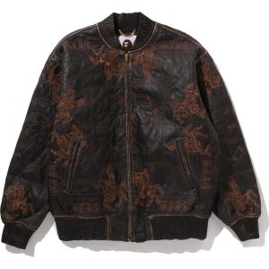 MULTI LOGO QUILTED LEATHER BOMBER JACKET MENS