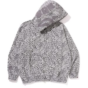 WILD LEOPARD PATTERN SHARK RELAXED FIT FULL ZIP HOODIE MENS